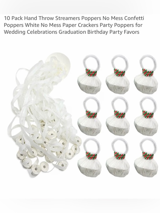 Other - White No-Mess Paper Party Poppers 70+ Streamers Celebration